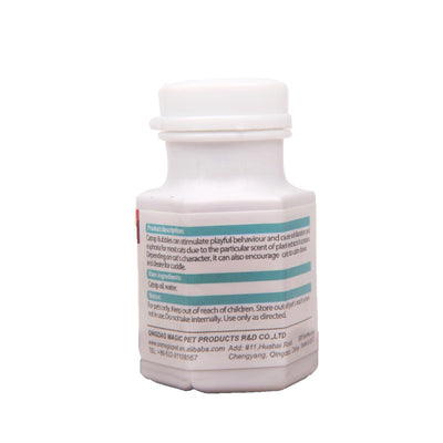 Bioline Catnip Bubbles bottle with a red label, featuring a cat silhouette and text "Safe and non-toxic. Natural Catnip oil 17.7ml". A white bubble wand is next - Image 2