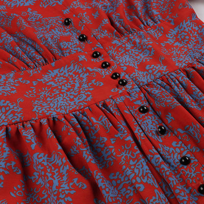 Vestido A-Línea Floral Ejecutivo para Mujer con Solapa y Cintura Alta - Image 3