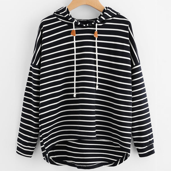 Sudadera Hoodie Suelta a Rayas Blanco y Negro - Image 18