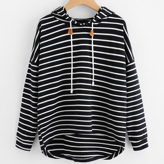 Sudadera Hoodie Suelta a Rayas Blanco y Negro - Image 18