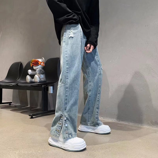 Pantalones Vaqueros Rectos con Letras Bordadas - Estilo Hip Hop Street Fashion