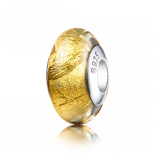 Cuentas de Vidrio Dorado 24K con Tubo de Plata 925