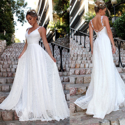 Vestido Escote V con Encaje y Tirantes