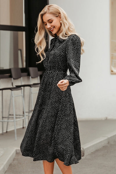 Vestido Elegante con Cuello Smoking y Mangas Largas - Image 6
