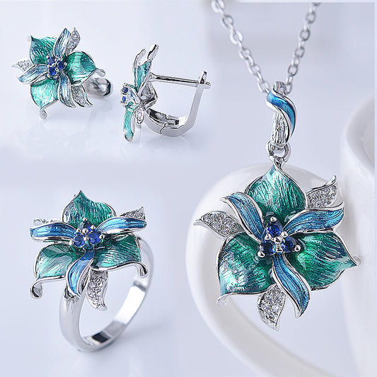 Conjunto de Aretes y Dije en Resina Epoxi Púrpura