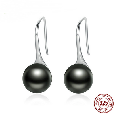 Aretes de Plata Esterlina S925 con Perla Negra - Diseño Personalidad Femenino