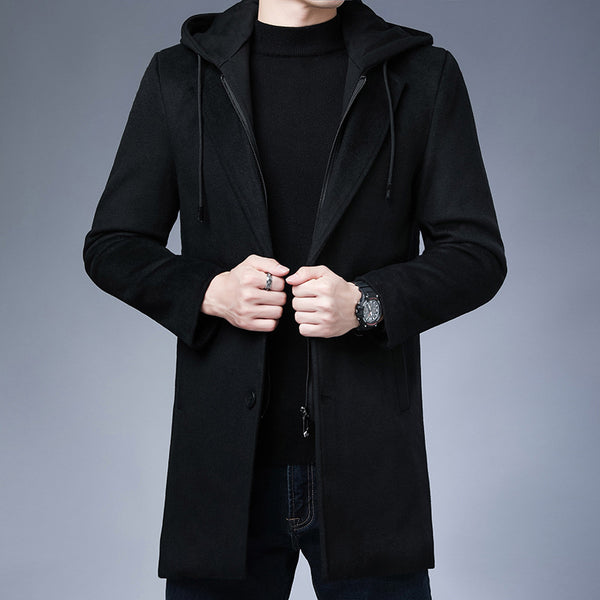 Abrigo de Lana Desmontable con Capucha para Hombre - Largo Medio - Image 15