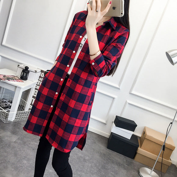 Camisa a Cuadros de Largo Medio para Mujer