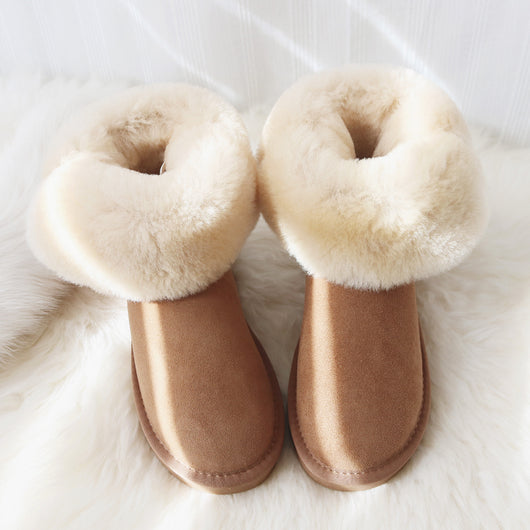 Botas de Nieve Caña Media para Mujer con Forro de Lana de Oveja