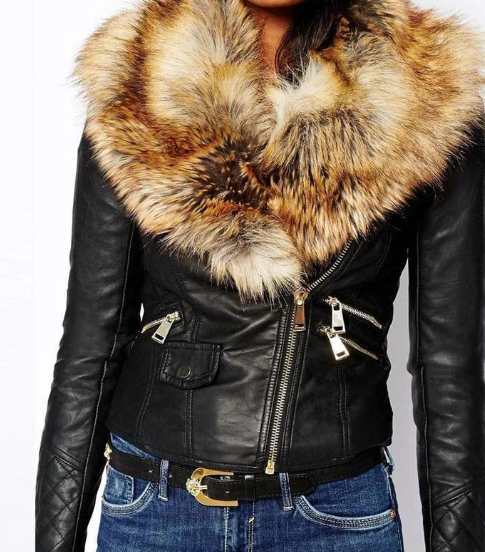 Chaqueta de Cuero PU con Cuello de Pelaje de Zorro Sintético - Image 2