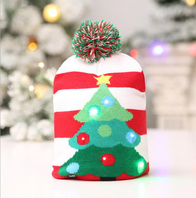 Gorro Navideño Tejido con Luces LED - Árbol de Navidad y Muñeco de Nieve - Image 9