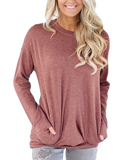 Playera Manga Larga Cuello Redondo con Bolsillo y Detalles Decorativos para Mujer - Image 4