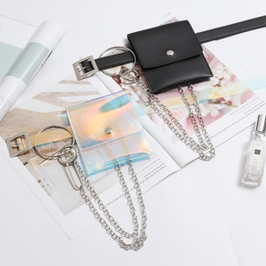 Cinturón Decorativo con Cadena Desmontable y Bolsillo Mini - Estilo Versátil PU