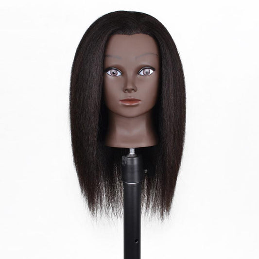 Cabeza Maniquí Profesional con Cabello Real Piel Oscura