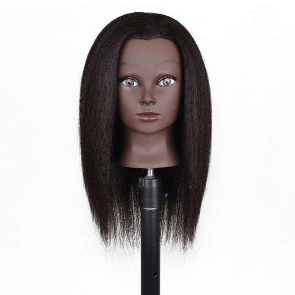 Cabeza Maniquí Profesional con Cabello Real Piel Oscura