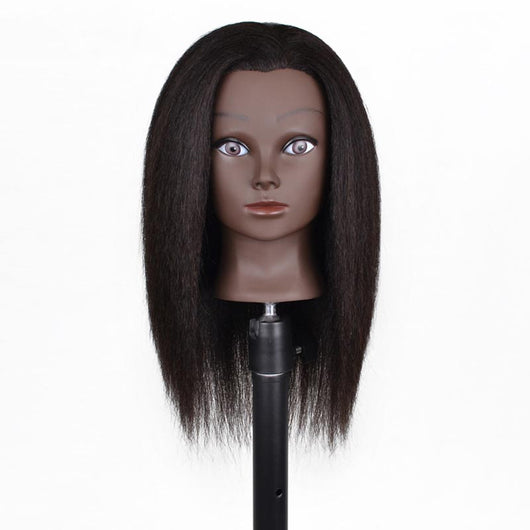 Cabeza Maniquí Profesional con Cabello Real Piel Oscura