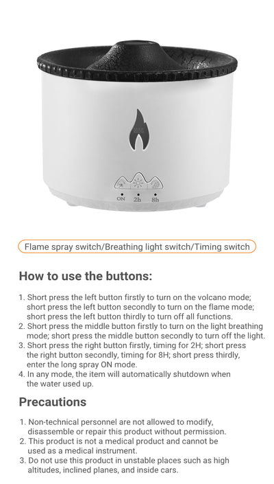White ultrasonic essential oil diffuser with orange flame effect mist, alongside a gift set of Lavender, Peppermint, Tea Tree, and Sweet Orange essential oils. - Image 10