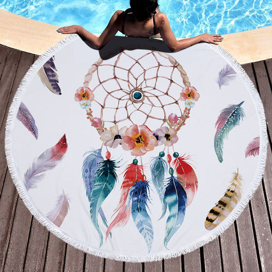 Toalla de Playa Redonda Microfibra Dream Net con Yoga Pad y Flecos - Image 15