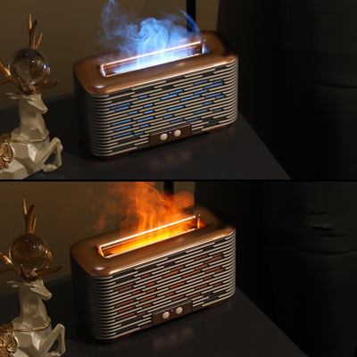 Rose gold and grey flame aroma diffuser and humidifier with horizontal slats and yellow LED lights. - Image 9