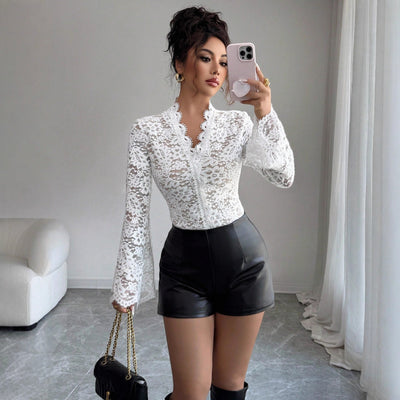 Blusa Bodycon de Encaje Blanco Elegante y Sofisticada