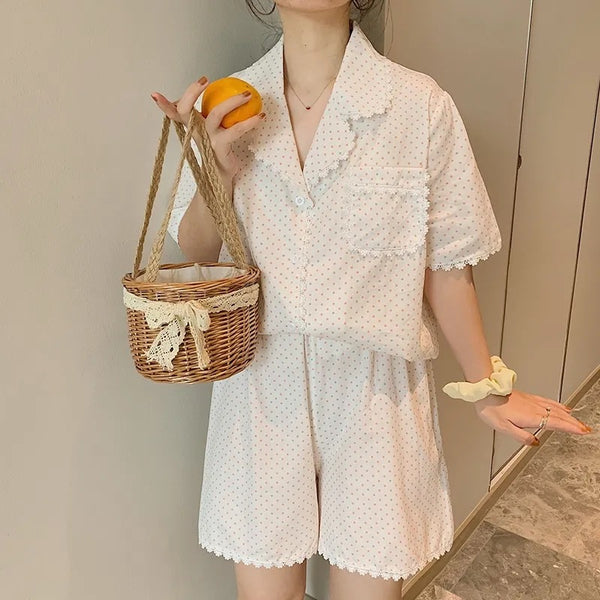 Conjunto de Pijama Suelto con Lunares para Mujer - Comodidad Total