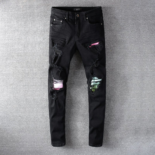 Jeans Skinny Stretch con Roturas y Parches Negros - Image 6