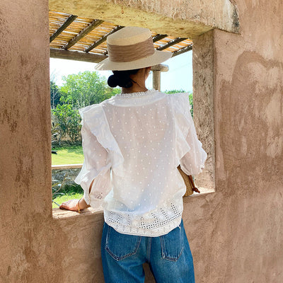 Blusa Blanca Francesa con Mangas Abullonadas - Image 3