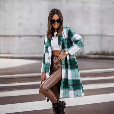 Abrigo de Lana Cuadrille Largo Cepillado Estilo Europeo y Americano para Otoño e Invierno - Image 4