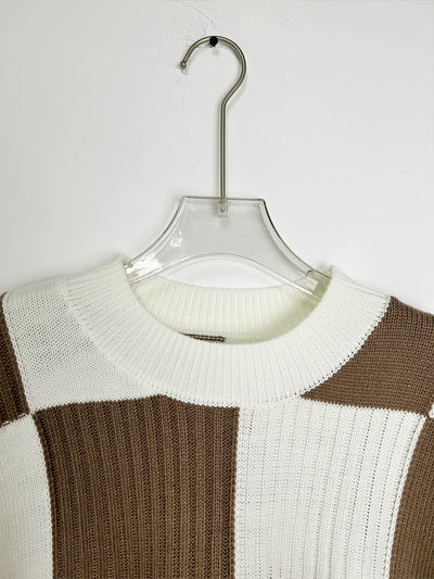 Suéter Tejido Cuello Redondo Manga Corta con Contraste de Cuadros para Mujer - Image 15