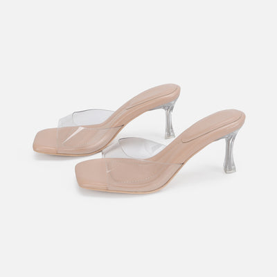 Sandalias de Tacón Alto con Tira al Tobillo y Diseño Transparente