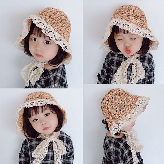 Sombrero de Paja con Moño de Encaje Coreano Plegable - Image 10