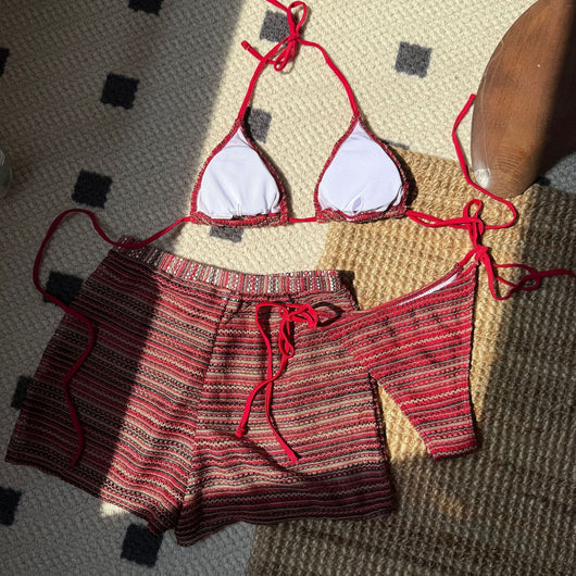 Traje de Baño Tres Piezas con Shorts Tejidos de Contraste - Image 26