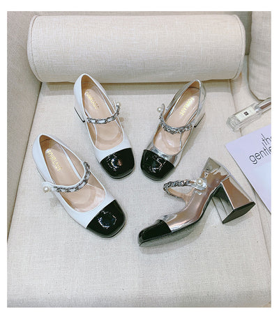 Zapatos de Tacón Alto Retro con Perlas - Punta Redonda en Charol - Image 14
