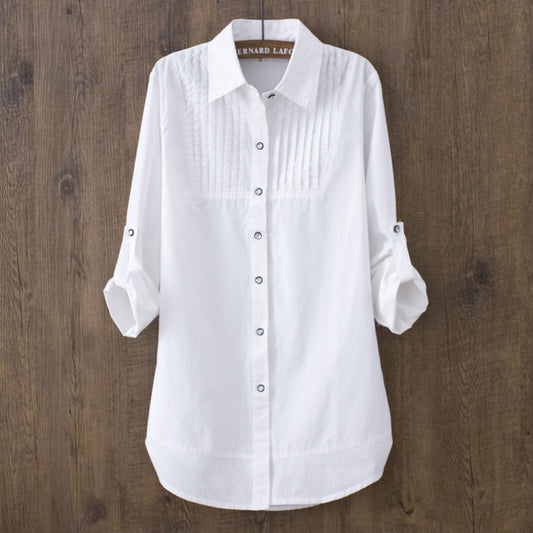 Blusa Blanca de Algodón Manga Larga Ajustada para Mujer - Prenda Base Versátil