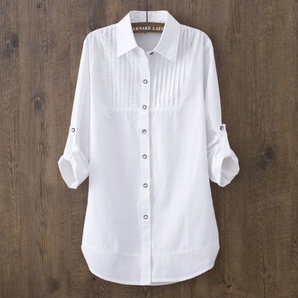 Blusa Blanca de Algodón Manga Larga Ajustada para Mujer - Prenda Base Versátil