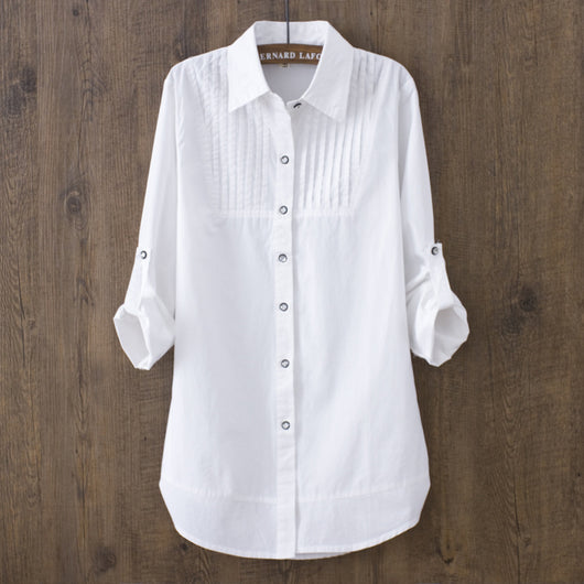 Blusa Blanca de Algodón Manga Larga Ajustada para Mujer - Prenda Base Versátil
