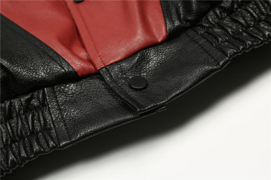 Chaqueta de Cuero PU con Letras Bordadas y Contraste de Colores para Hombre - Image 13