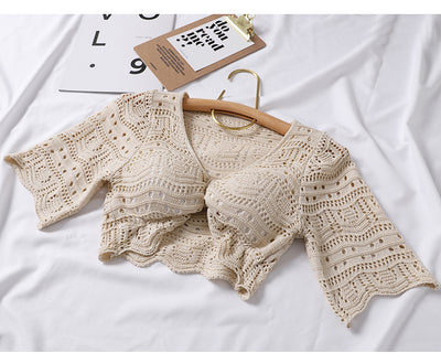 Bikini Tejido Beige con Mangas Cortas Divididas - Image 16
