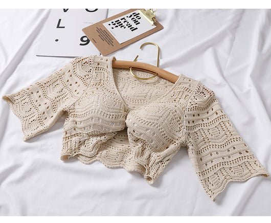 Bikini Tejido Beige con Mangas Cortas Divididas - Image 16