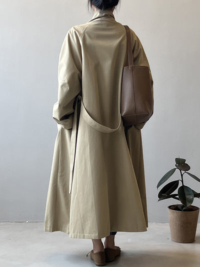 Abrigo Trinchera Largo Mujer Cuello Alzado Oversized Abotonado Simple - Image 17