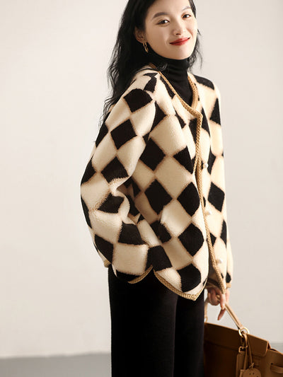 Abrigo de Lana Pura con Diseño Cuadros Escoceses y Piel de Oveja para Invierno - Image 11