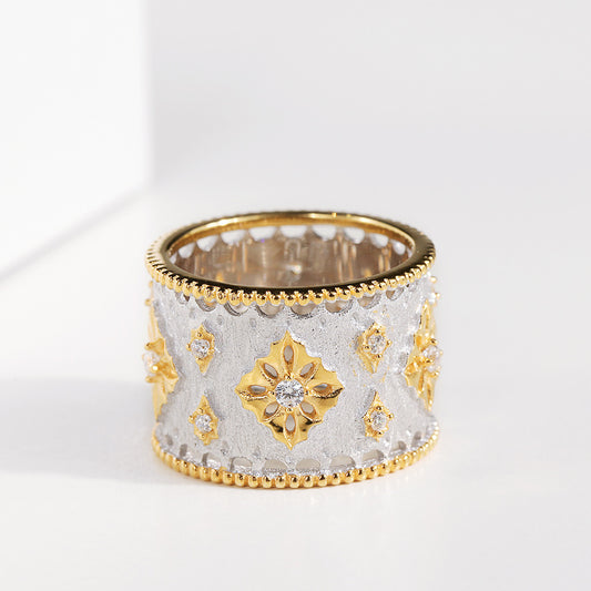 Anillo Vintage Chapado en Oro Plata con Zirconia y Efecto Dicroico