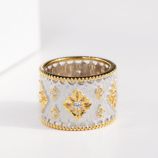 Anillo Vintage Chapado en Oro Plata con Zirconia y Efecto Dicroico