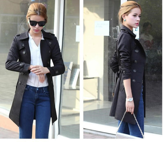 Abrigo Tipo Gabardina Doble Botonadura para Mujer - Primavera y Otoño