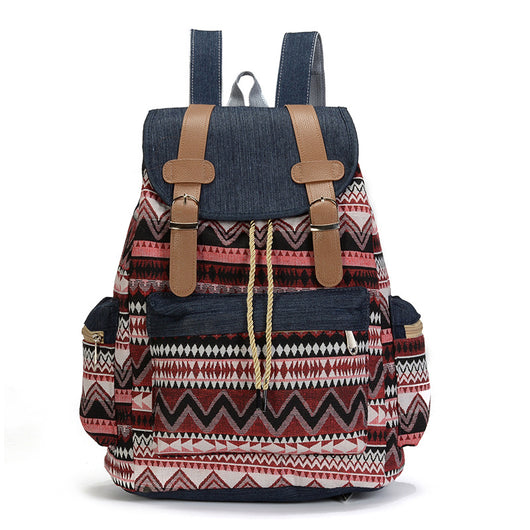 Mochila Escolar Étnica Denim con Cordón y Gran Capacidad - Image 5