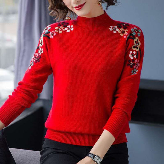 Blusa Suelta con Cuello Alto y Bordados para Mujer