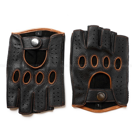 Guantes de Cuero Mitad Dedo para Motociclismo y Actividades al Aire Libre - Image 46