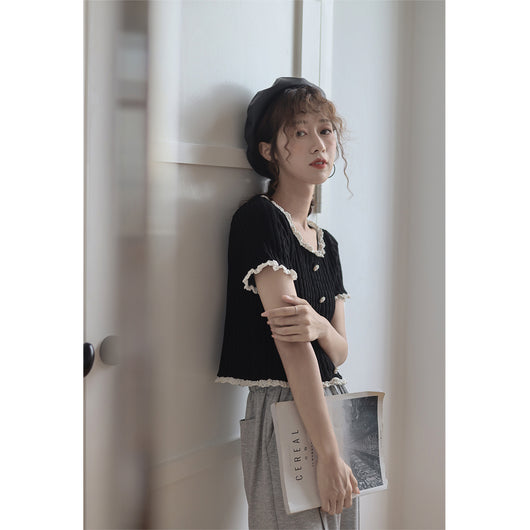 Suéter Corto de Punto para Mujer - Manga Corta Elegante - Image 10