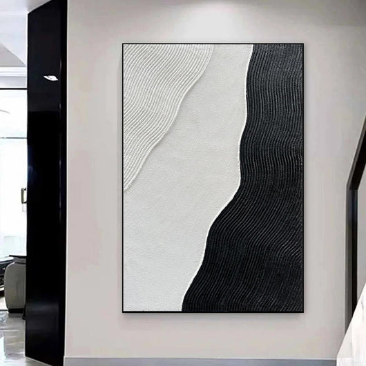 Cuadro Abstracto Minimalista en Blanco y Negro - Pintura al Óleo Texturizada Tamaño Grande - Image 4