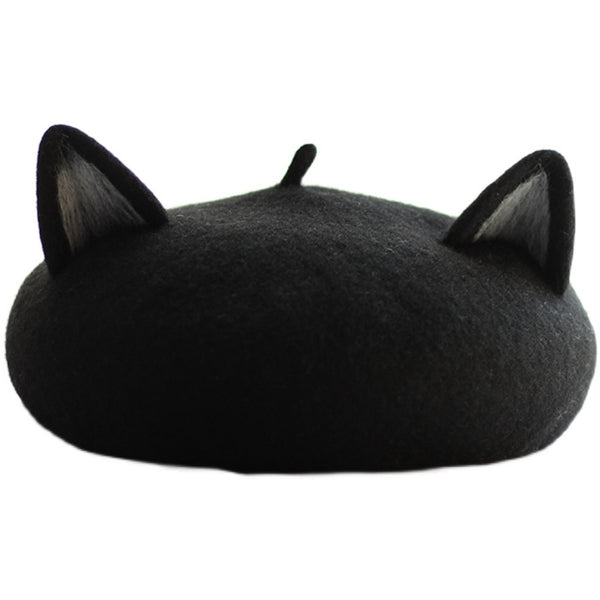 Boina de Fieltro de Lana con Orejas de Gato 3D